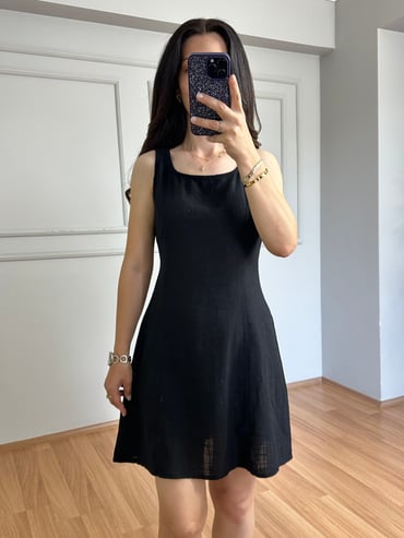 CDBR4506Delora Siyah Pamuk Keten Elbise 