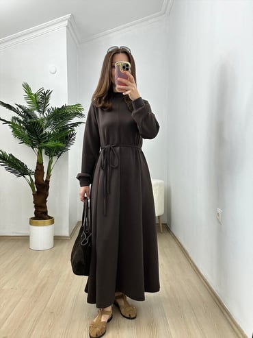 CDBR3794Diana Acı Kahve Modal Sekiz Parça Elbise