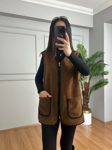 CDBR4176Elen Kahve Biyeli Polar Yelek