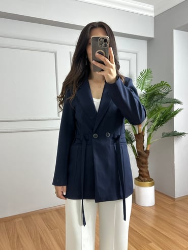 CDBR4670Envo Lacivert Bel Detaylı Blazer Ceket