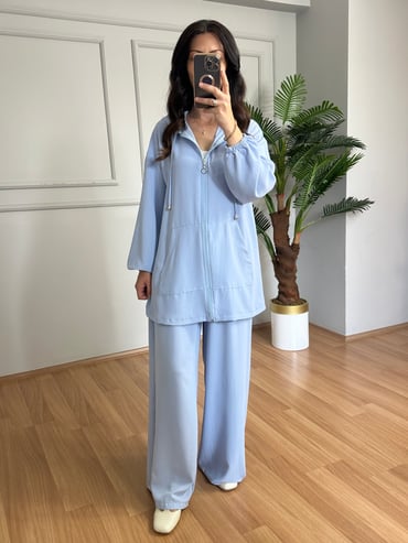 CDBR4594Esta Mavi Kapüşonlu Ceket Pantolon  Takım
