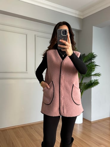 CDBR4113Ferna Pembe Biyeli Fermuarlı Premium Yelek