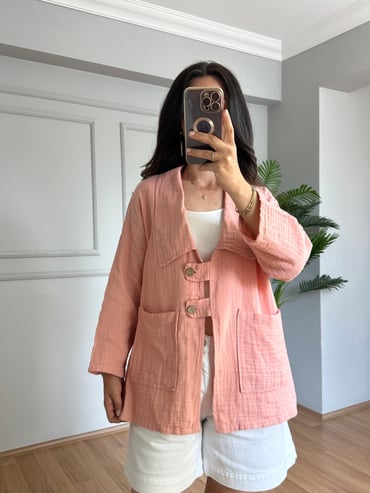 CDBR4610Ferra Somon Pembe Oversize Müslin Ceket