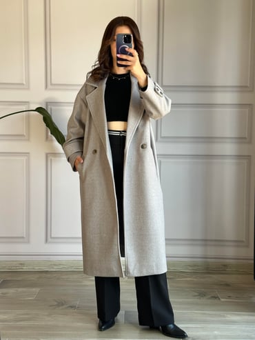 CDBR3326Gri Kaşe Oversize Uzun Kaban