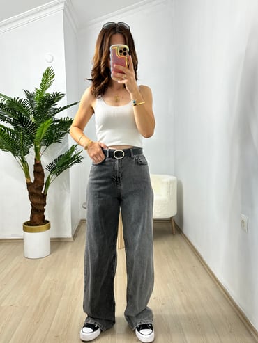 CDBR3707Gri Yıkamalı Palazzo Jean