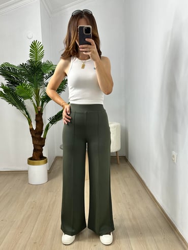 CDBR3668Haki Penye Modal Kumaş Önden Biyeli Eşofman Altı