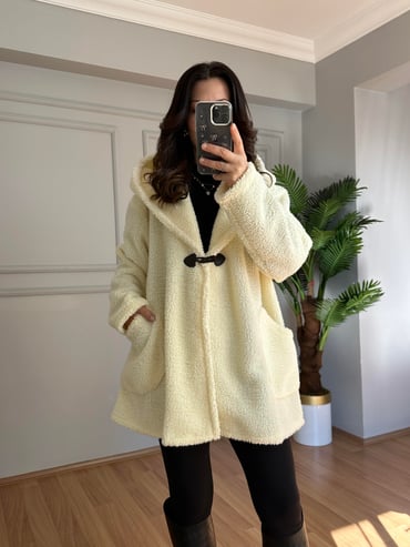 CDBR4093İrana Krem Tedy Tek Düğmeli Ceket