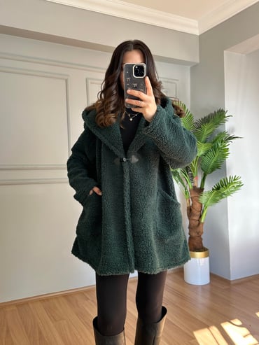 CDBR4094İrana Petrol Yeşili Tedy Tek Düğmeli Ceket