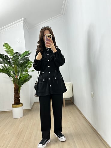 CDBR3778Juno Siyah Çıtçıtlı Modal Takım