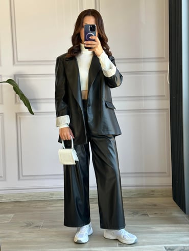 CDBR336Kolu Katlamalı Deri Blazer Ceket