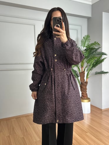 CDBR4692Lana Leopar Büzgülü Premium Ceket 