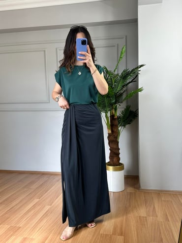 CDBR3860Lidya Antrasit Yırtmaçlı Modal Kumaş Etek
