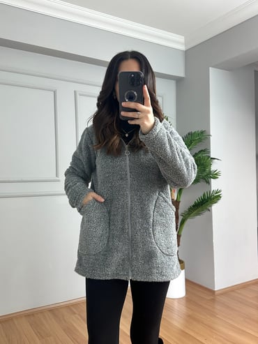 CDBR4164Liora Gri Peluş Ceket