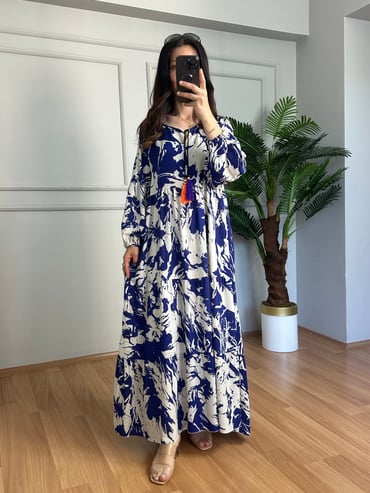 CDBR4409Maya Beyaz Uzun Kollu Maxi Elbise