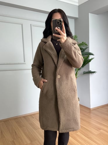 CDBR4683Mila Kahve Tek Düğme Kuzu Ceket 