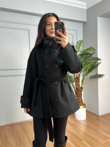 CDBR4698Milano Siyah Premium Seri Kaşe Kaban