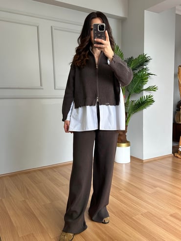 CDBR4120Minel Kahve Premium Kalite Tasarım Triko Takım 