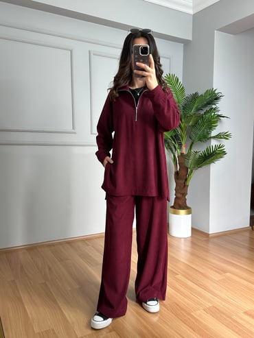 CDBR4117Nare Bordo Fitilli Kadife Takım