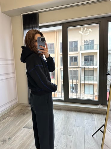 CDBR3416Orjinal Marka 3 İplik Şardonlu Siyah Sweatshirt