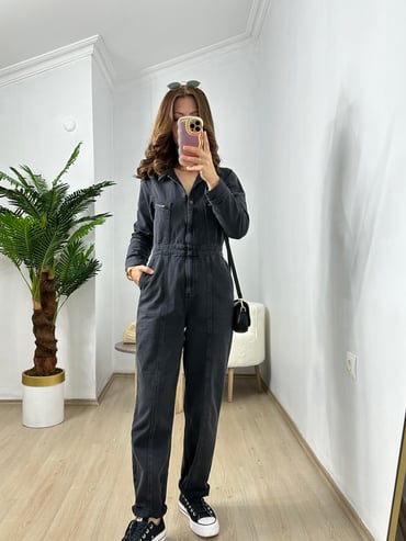 CDBR3713Orjinal Marka  Beli Lastik Detaylı Jean Tulum