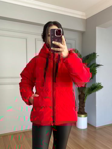 CDBR4108Pari Kırmızı Hafif Parlak Şişme Mont 