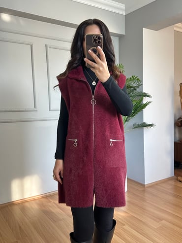CDBR4660Penha Bordo Angora Fermuarlı Yelek