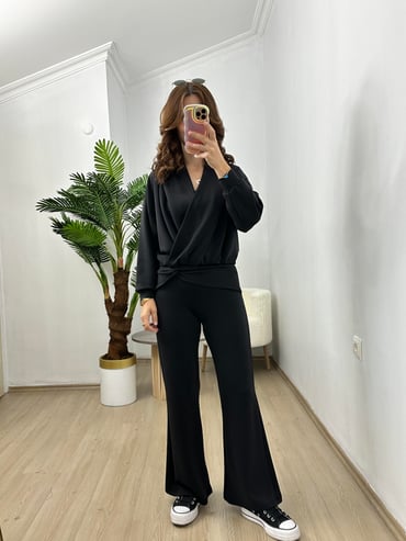 CDBR3763Roselin Siyah Oysh Modal Kumaş Tasarım Takım
