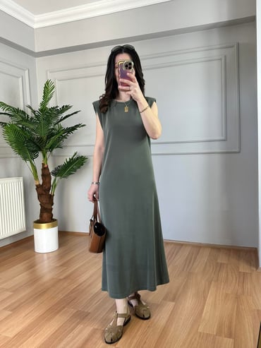 CDBR3843Rosia Haki Pike Modal  Basic Elbise