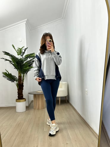 CDBR3750Showy Lacivert Gri Tasarım Sweatshirt