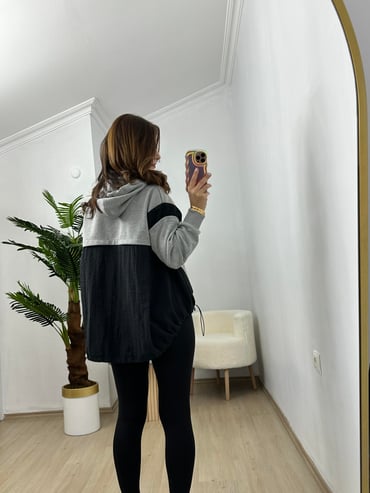 CDBR3749Showy Siyah Gri Tasarım Sweatshirt