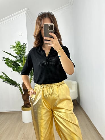 CDBR3646Siyah Delikli Polo Yaka Triko