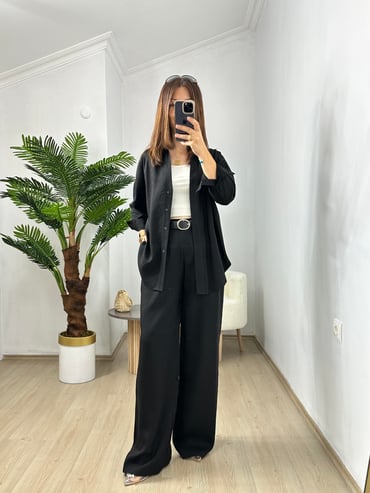 CDBR3625Siyah Orjinal MSSM Marka Tensel Kumaş Pantolon Gömlek Takım