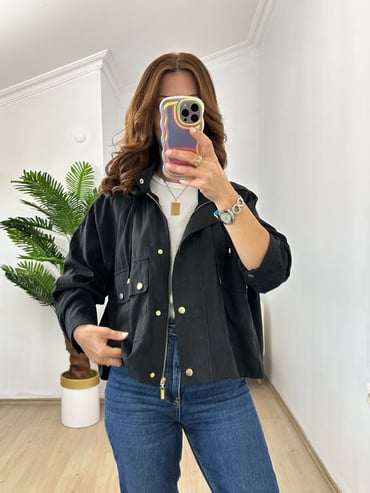 CDBR3710Siyah Süet Gold Çıtçıtlı Trençkot