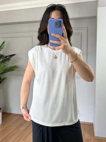 CDBR3862Sofya Ekru Orj Marka Kolları Pilise Detaylı Tshirt 