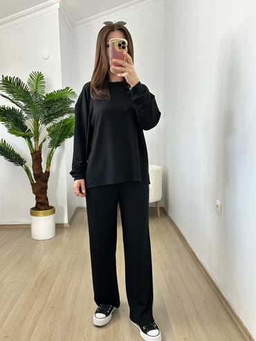 CDBR3803Tina Siyah Modal Kumaş Eşofman Takımı