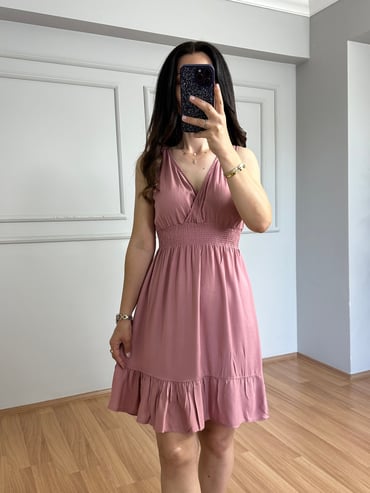 CDBR4504Venya Pembe Viskon Kısa Elbise