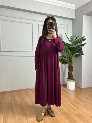 CDBR4243Yasmin Bordo Likralı Basic Elbise 