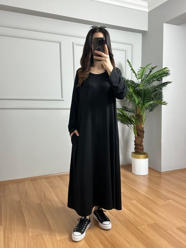 CDBR4240Yasmin Siyah Likralı Basic Elbise