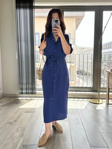 CDBR3503Zara Orjinal Marka Tensel Kumaş Lacivert Gömlek Elbise