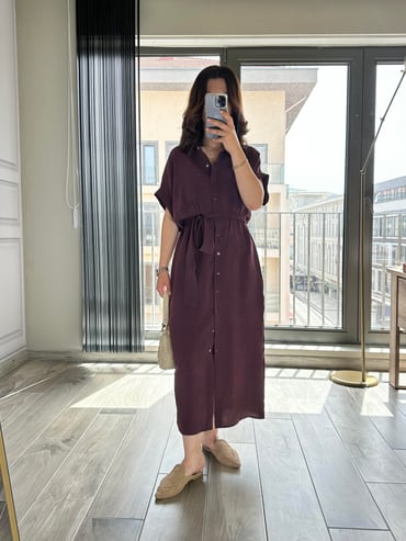 CDBR3502Zara Orjinal Marka Tensel Kumaş Mürdüm Gömlek Elbise