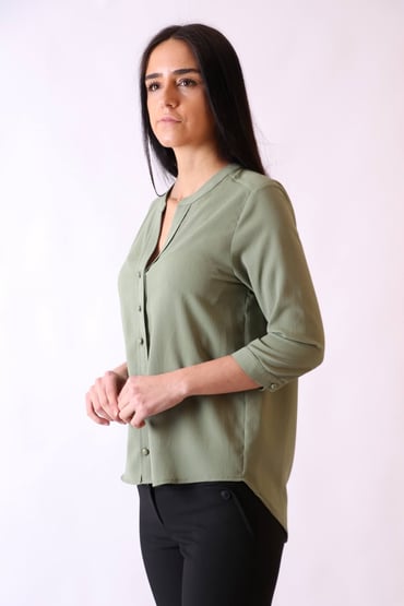 BluzV Yaka Önden Düğmeli Haki Spor BluzACLASSICS