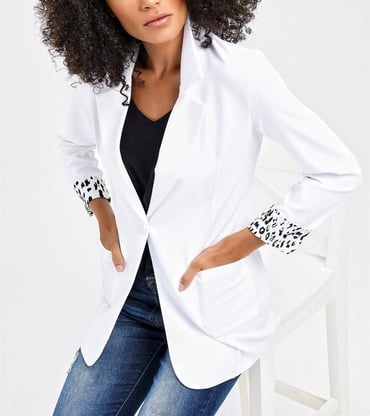 CeketKrem Yakalı Cepli Leopar Desen Katlamalı Uzun Kol  Pamuklu Casual Blazer  CeketACLASSICS