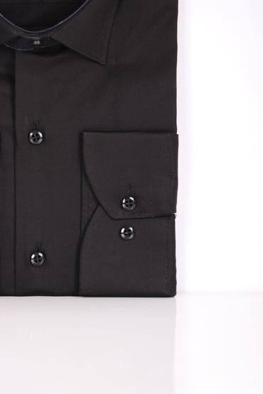 GÖMLEKErkek Siyah Slim Fit Saten Pamuk Cepsiz GömlekACLASSICS