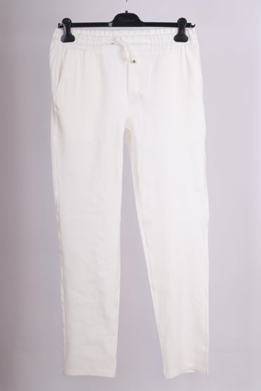 PANTOLONErkek Beyaz Yandan Cepli Beli Lastikli Bağcıklı  Keten Jogger PantolonACLASSICS