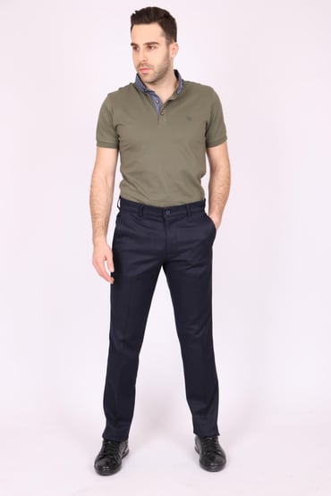 PANTOLONErkek Lacivert Slim Fit Dar Kesim Yan Cep Pamuk Casual PantolonACLASSICS