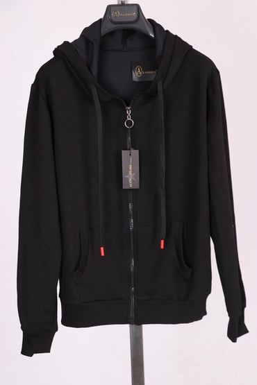 SPORTSiyah Kapüşonlu Fermuarlı Pamuk Spor SweatshirtACLASSICS