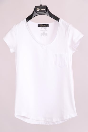 T-ShirtBeyaz V Yaka Cep Detaylı Yarım Kollu Slim Fit Pamuk T-ShirtACLASSICS