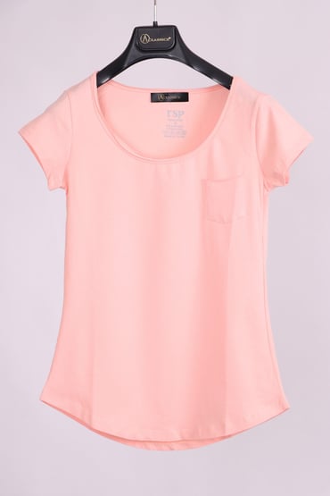 T-ShirtPembe Bisiklet Yaka Cep Detaylı Yarım Kollu Slim Fit Pamuk T-ShirtACLASSICS
