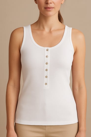Beyaz Kalın Askılı Düğme Detaylı Pamuk Slim Fit  Atlet  T-Shirt