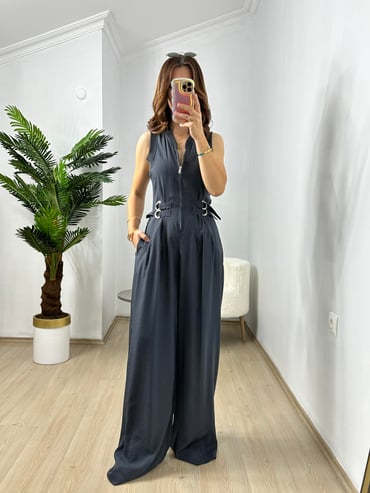 CDBR3697Antrasit Premium Kalite Bel Ayarlı Tensel Kumaş Tulum